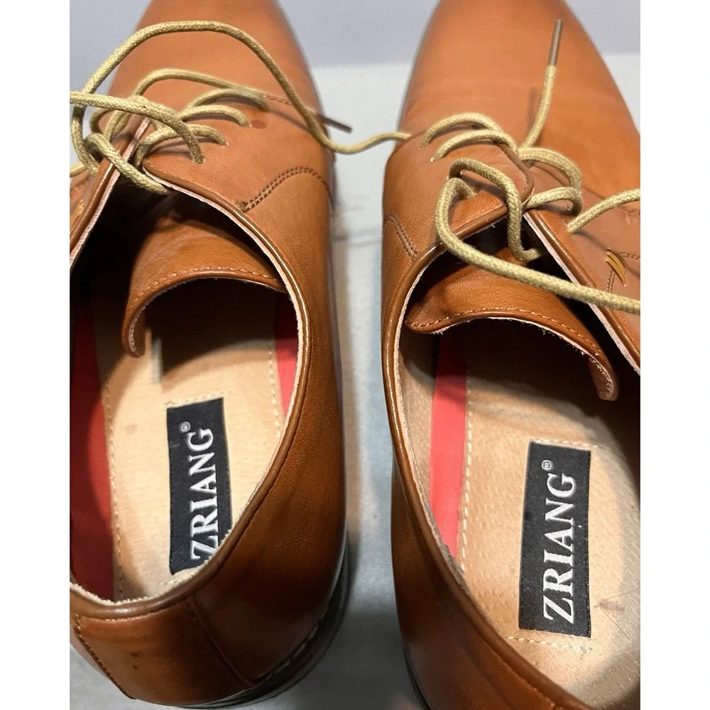 Zriang‎ Mens Dress Lace Up Oxfords Polished Brown Sz 13